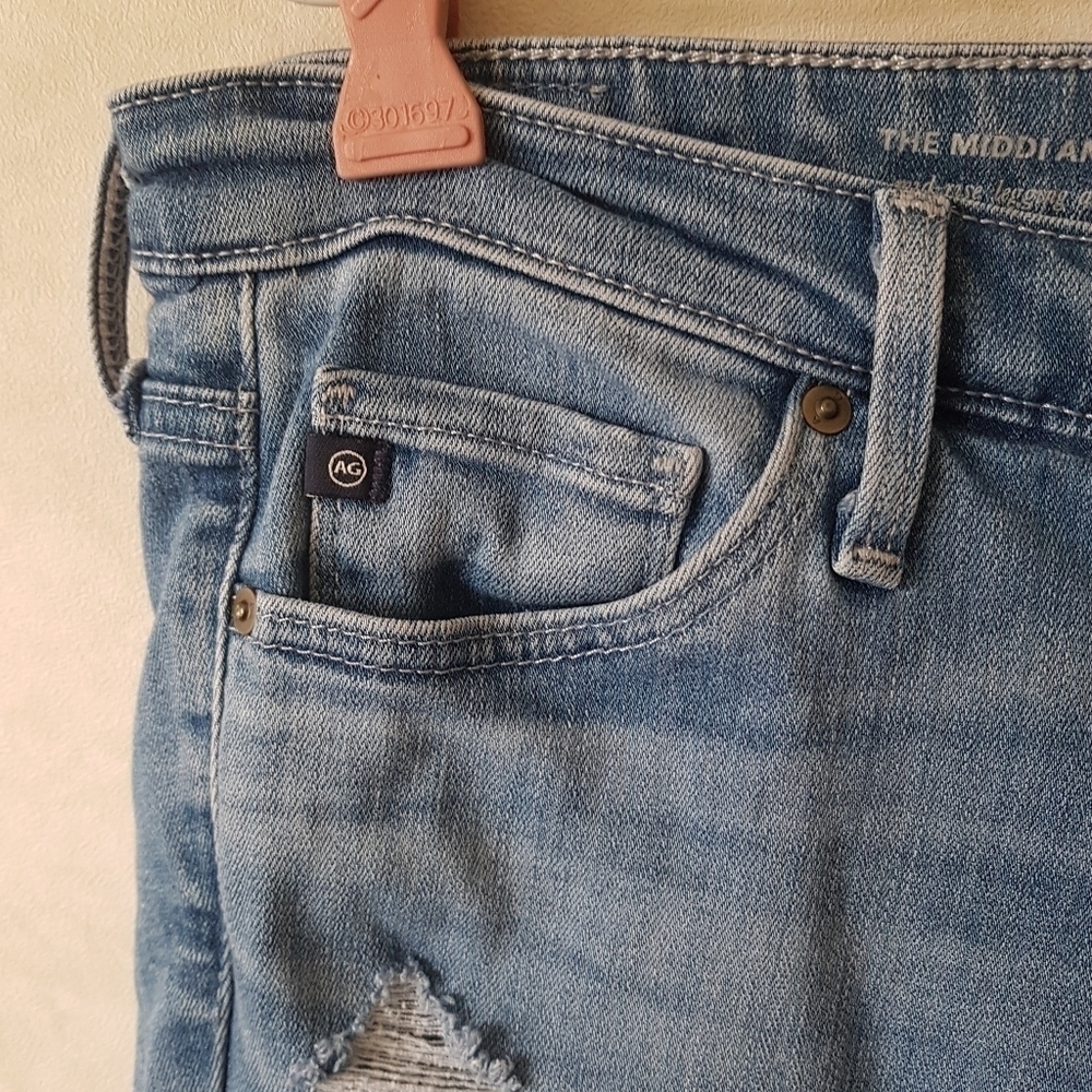 Adriano Goldschmied the Middi Ankle Distressed Mid Rise Skinny Blue Jeans - Picture 6 of 16